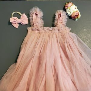 Rose Chiffon Dress w/ Bow & Flower Headband